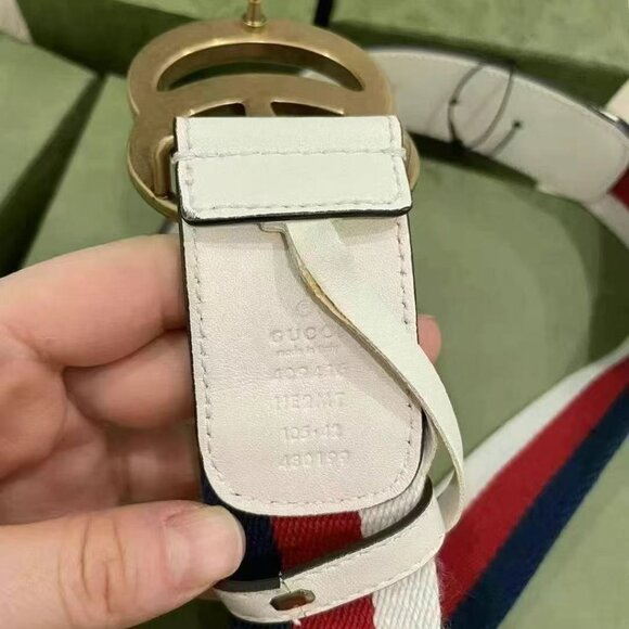 NWOT Authentic Gucci Red/White/Blue Canvas Web Double G Belt Size 105 - Picture 3 of 4